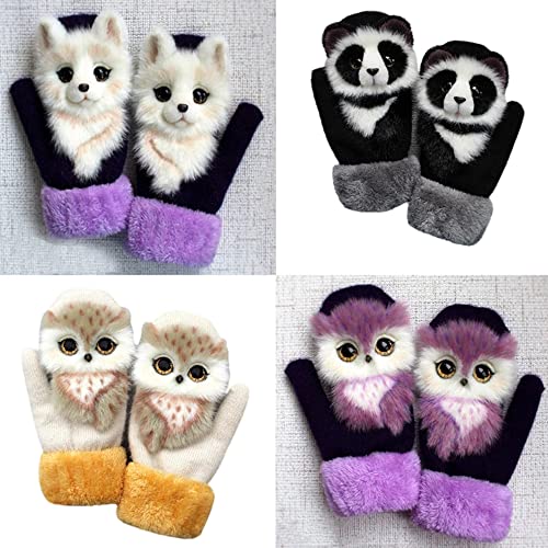 Cute Animal Mittens, Handmade Knitted Plush Animal Mittens Gloves, Full Fingers Thickening Soft Winter Warm Mittens4