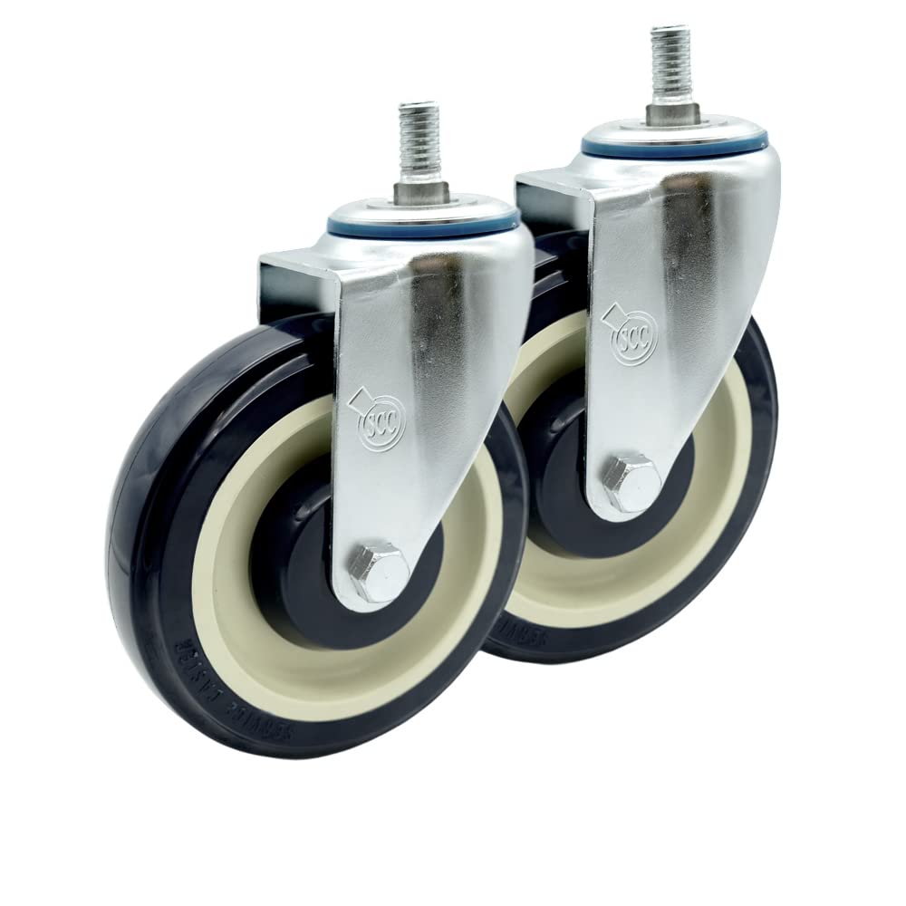 Shopping Cart Swivel Caster Set of 2-5" x 1.25" Polyurethane w/1/2" Threaded Stem - 500 lbs. Total Capacity/Set - Service Caster Brand