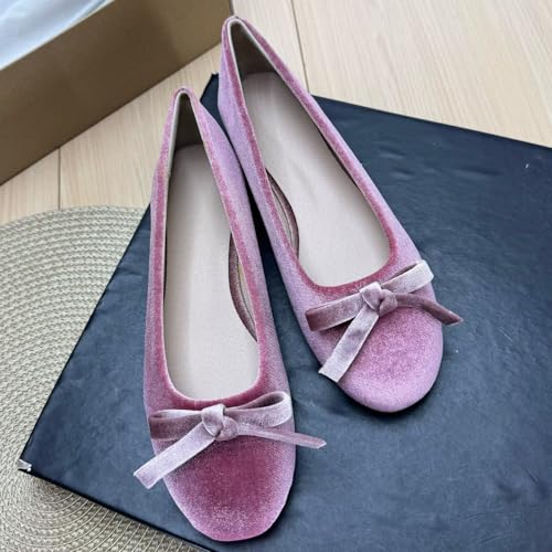 Image of TN TANGNEST Women's Velvet Flats Round Toe Ballet Shoes | Elegant Bowknot Flats Comfortable Casual Slip On Flats for Work