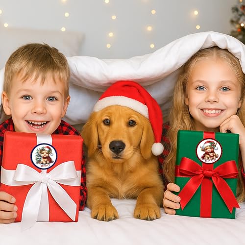 Image of Personalized Christmas Stickers - Custom Name Waterproof Christmas Gift Tags for Gift Box Xmas Holiday Decorations Party Favors - 30 Stickers (Cow)