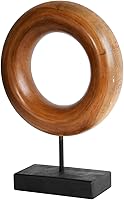 JOLLYMER Handmade Teak Wood Donut Sculpture with Stand - Museum Style Home Decor Statue, 8.7x2.8x12 Inch Rustic Art Piece
