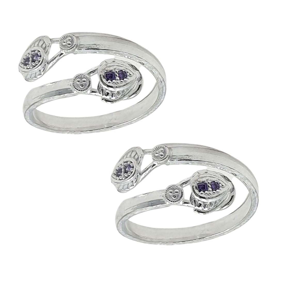 Pure Silver Purple Color Zircon Leg Thumb Toe Ring Bichhiya For Women ~ Pack in 2 Piece (Front Open Style)-image-17