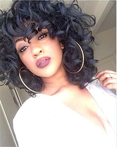 ELIM Curly Kinky Wigs for Black Women Short Copper Brown Wavy Afro Bob Soft Wigs with Natural Bangs African American Womens Hair Wig with Comfortable Wig Cap Z014J