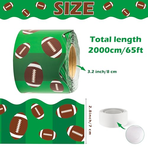 Image of BeYumi Green Football Border Trim - 65ft Back to School Football Scalloped Rolled Border Trim Rugby Sports Bulletin Board Set Classroom Office Chalkboard Kindergarten Elementary Home Party Decoration