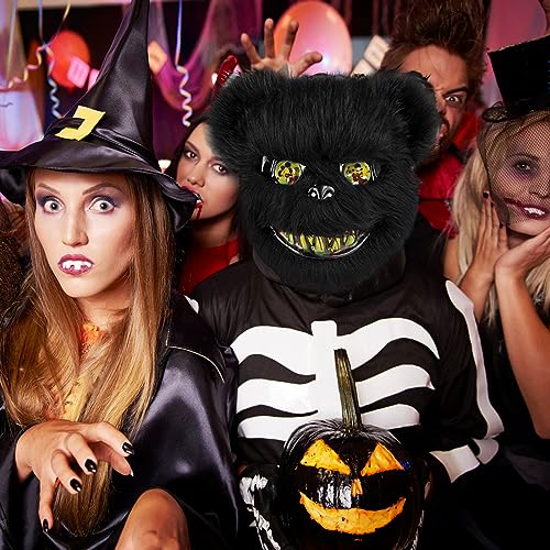 ZZOUFI Halloween Scary Teddy Bear Mask - Plush Bloody Mask for Adults Kids Horror Party Carnival Cosplay (Black) - Image 4
