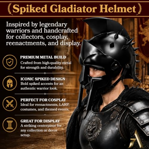 Image of AnNafi Maximus Gladiator Helmet Men Roman Headgear Blackened LEATHER LINER FITTED, Adult Medieval Costume, Larp Sca Party Clothing, Halloween Costumes