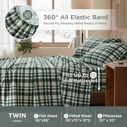 Image of Woolrich Cotton Sheet Set Cottage Charms Print, 100% Cotton Flannel Sheets Warm & Fuzzy Bedding Set Twin Size Sheets, Fitted Pocket Fits Up to 14 inch Mattress, Twin Finton 3 Piece