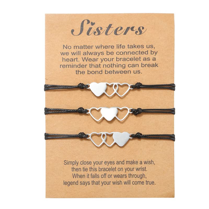 Image of Fuqimanman2020 Best Friends Matching Bracelet Friendship 2 /3 Heart Butterfly Bracelets Set Gift for BFF Friend Sister-3 Heart
