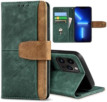 Leather Business Cell Phone Holster for Samsung Galaxy M16/Samsung Galaxy F16,Anti-Slip Scratch Resistant Flip Cover with Card Holder,Stand Feature Wallet Case 6.7 Inches - Green
