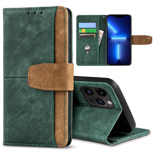 GANGANPRO Leather Business Cell Phone Holster for Motorola Edge 60 Pro 5G,Anti-Slip Scratch Resistant Flip Cover with Card Holder,Stand Feature Wallet Case 6.7 Inches - Green