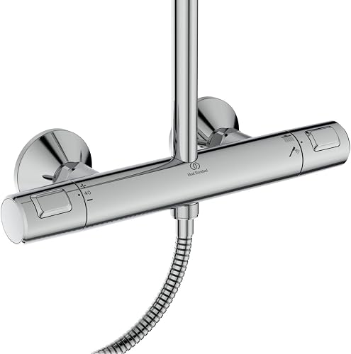 Ideal Standard Ceratherm T25 Sistema doccia, soffione doccia a risparmio idrico con getto variabile e protezione antiscottatura (CoolBody), flessibile doccia 1600 mm – Cromato (315x492,5x1117 mm) - 6