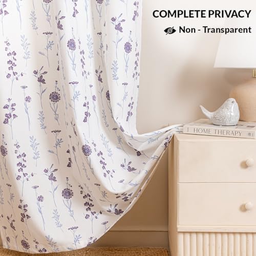 Image of HOMEMONDE Duck Curtain for Window - Floral Printed Room Darkening 6 Feet Curtain, Rod Pocket Top Style Pack of 2 - (Blue & Purple, 72 Inch)