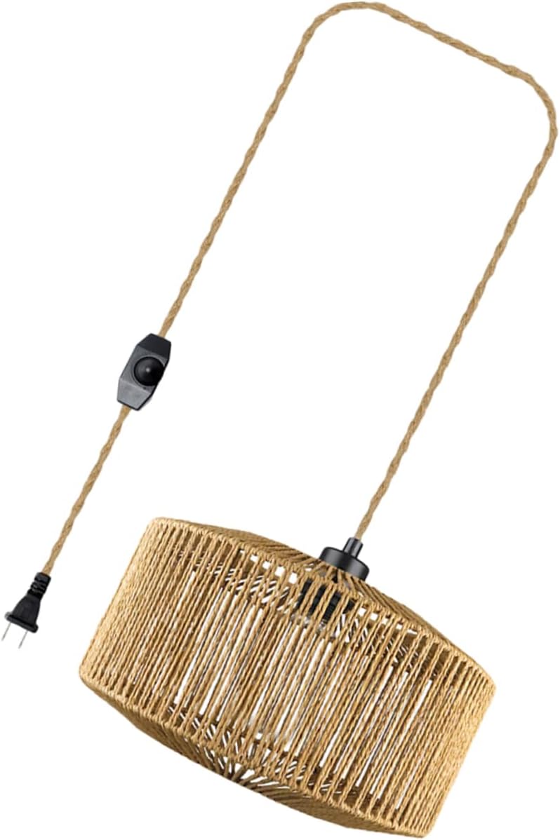 Zerodeko Rattan Weaving Pendant Lamp Shade Cover Adjustable Hanging Light Fixture for Bedroom Living Room Rustic Farmhouse Decor Us Plug No Light Source Included