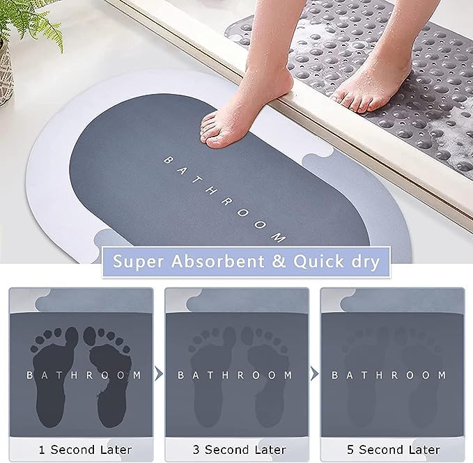 Image of Bath Bathroom Rugs mat Non Slip diatomaceous Earth Stone Farmhouse Water Absorbent Washable Thin Small bathmat Set with Rubber Back Quick Dry Design fits Under Door for Bathroom Floor