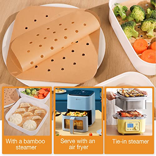 Scove 100Pcs Air Fryer Parchment Paper, 8.5 Inch Disposable Air Fryer Liners Square For Steaming Basket, Oven, Cooking, And Baking (Brown) #TOP1