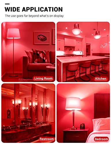 Jandcase Red Light Bulb, A19 Red Colored Light Bulb, 9W(70W Equivalent), E26 Base For Porch, Home Holiday Decoration, Halloween, Christmas, Party, Wedding, Bar Mood Decor, Not-Dimmable, 6 Pack #TOP4