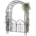 Hitgrand Garden Arch with Gate 83 Inches Tall, Heavy Duty Metal Iron Arbor, Black Archway for Weddings Courtyard Cast Trellis for Roses & Climbing Plants Patio & Garden Decor