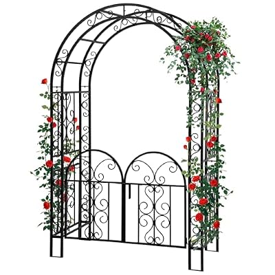 Hitgrand Garden Arch with Gate 83 Inches Tall, Heavy Duty Metal Iron Arbor, Black Archway for Weddings Courtyard Cast Trellis for Roses & Climbing Plants Patio & Garden Decor