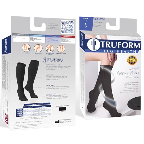 Image of Truform Medical Compression Socks, 20-30 mmHg, Women's Dress Socks, Knee High Over Calf Length, Black, Small