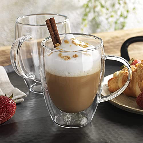 Image of Double Wall Glass, Clear Glass Without Handle Tumbler Glassware, Insulated, Coffee, Cappuccino, Tea, Latte Cups, Beverage Glasses Heat Resistant (6, Glass with Handle, 350 ML)
