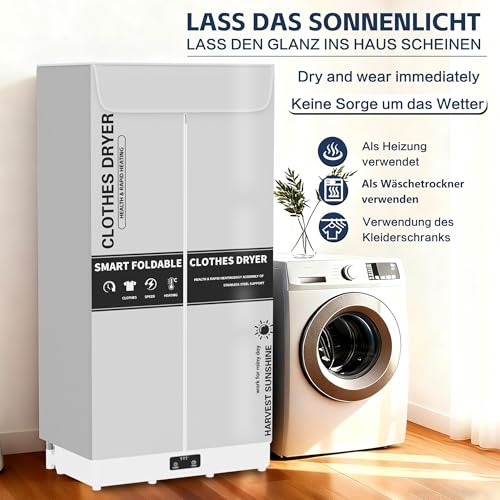 Wäschetrockner, 150cm Tragbarer faltbarer Wäschetrockner mit Timer, leicht zu transportierender Wäschetrockenschrank mit großer Kapazität für Zuhause | Wohnungen | Wohnmobil (Grau FO4) – Bild 2