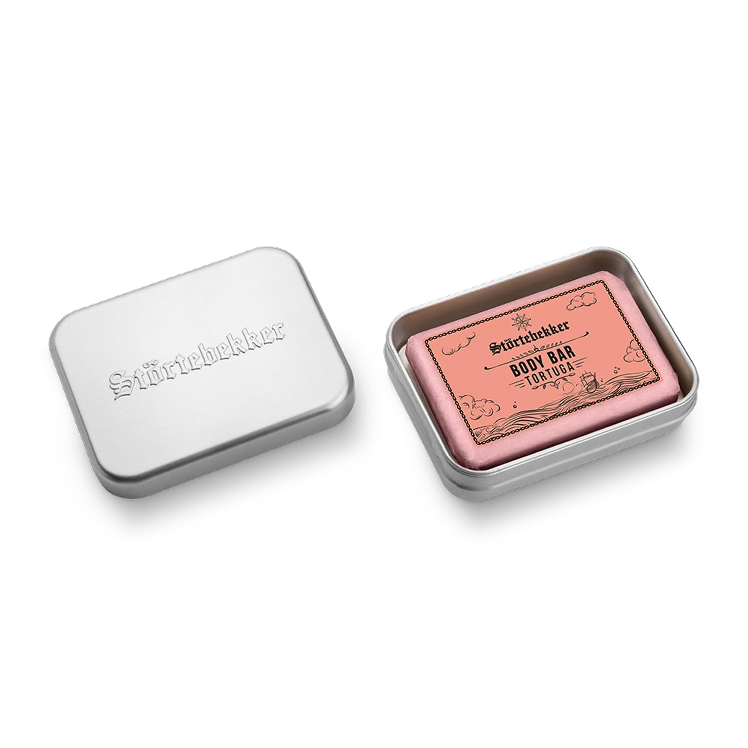 Störtebekker® Premium Festes Duschgel (Tortuga) & Seifendosen Set - Body Bar mit Shea Butter - feste Duschseife + Seifendose Aluminium im Set für die Duschpflege - Handgefertigt in Seifenmanufaktur