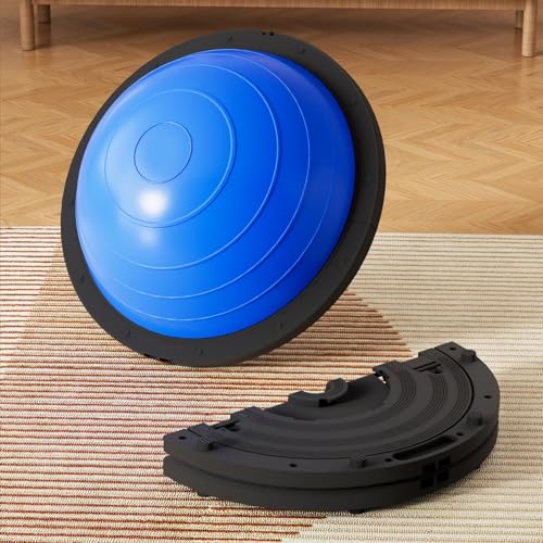 Image of Vtory Foldable Balance Ball, Upgrate Half Ball Balance Trainer, 1300 lbs Capacity Stability Ball, 23.5 Inch Yoga Half Ball, with Resistance Band & Foot Pump, No-slip Blue Pink