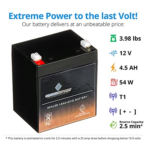 12V 4.5Ah Sealed Lead Acid (Sla) Battery - T1 Terminals - For Zb-12-4.5 #TOP2