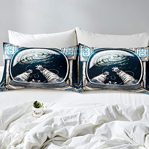 Conjunto de cama infantil astronauta capacete capa de edredom para meninos e meninas, estrelas, galá