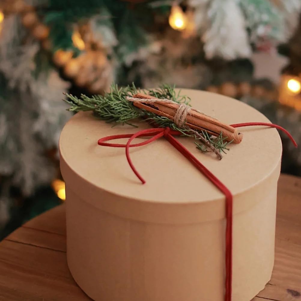 Hemoton Round Kraft Paper Box with Lid 4.9X2.36 Inches Diy Treat Boxes for Cookies Pastry Packaging Christmas Desserts
