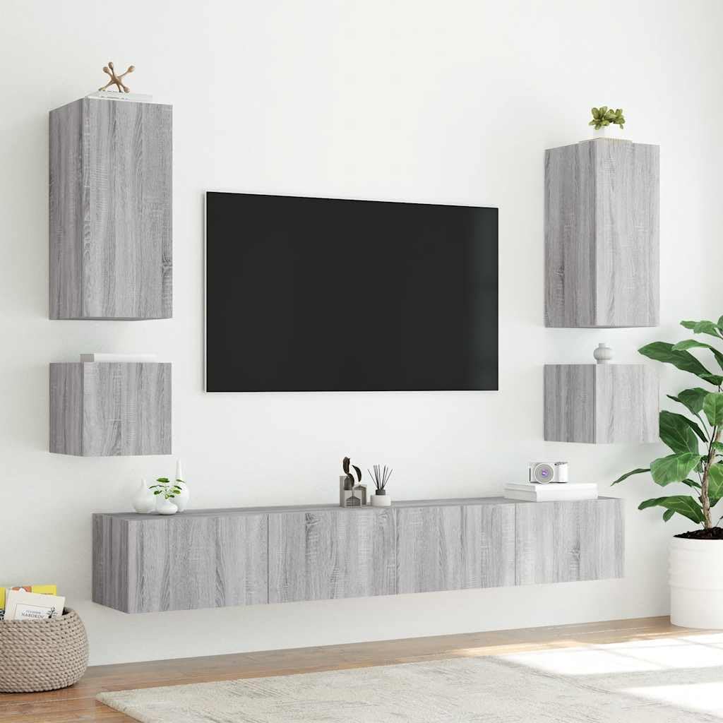 vidaXL Meuble TV Mural avec lumières LED Sonoma Gris 100x35x31 cm