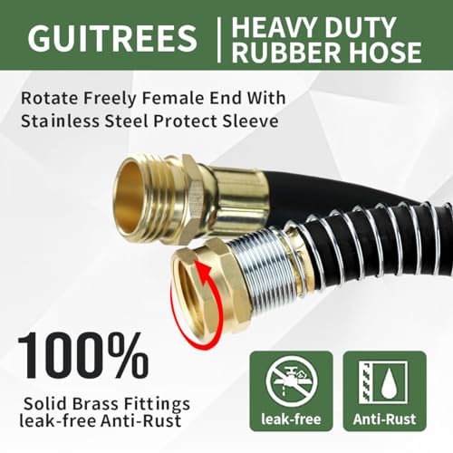 50FT-58-Heavy-Duty-Rubber-Garden-Hose-200psi-Working-1000psi-Burst-HotCold-Water-Five-Layered-Braiding-for-Durability-Versatile-for-Gardening-Agriculture-ConstructionBlack