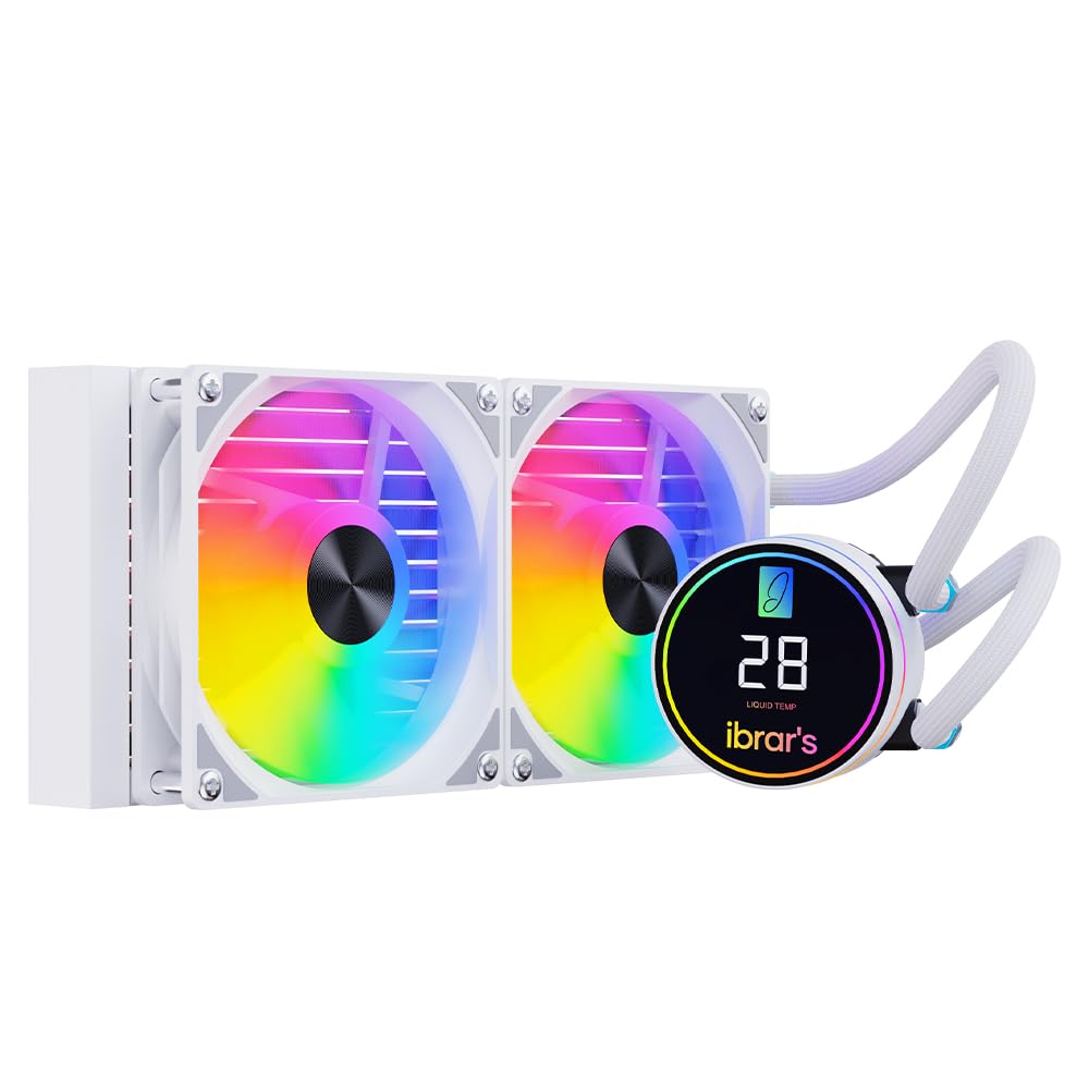 ibrar's 240mm AIO Liquid CPU Cooler for AMD/Intel, Dual RGB Fans, LCD Display (White)