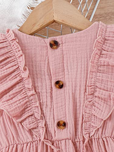 Floerns Girls Ruffle Trim Sleeveless Bowknot Button Back Short Dress Pink 5Y #TOP2