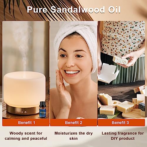 Image of BURIBURI Sandalwood Essential Oils for Diffuser, Skin, Hair, 100% Pure, Fragrance Oil for Candle Soap Perfume Making, Natural, Organic Aromatherapy Sandalwood Oils 10ML