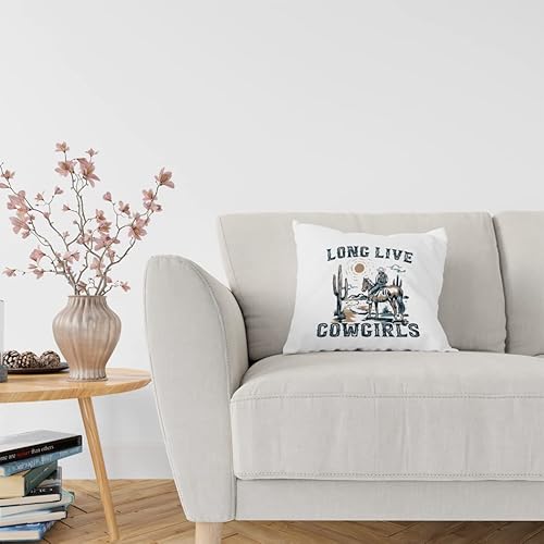Honlung Long Live Cowgirls Throw Pillow Covers, Retro Western Cowgirl Decorative Throw Pillow Cases 18×18 Inch For Home Bedroom Girls Room Dorm Office, Gifts For Western Lovers Cool Girls Kids #TOP1