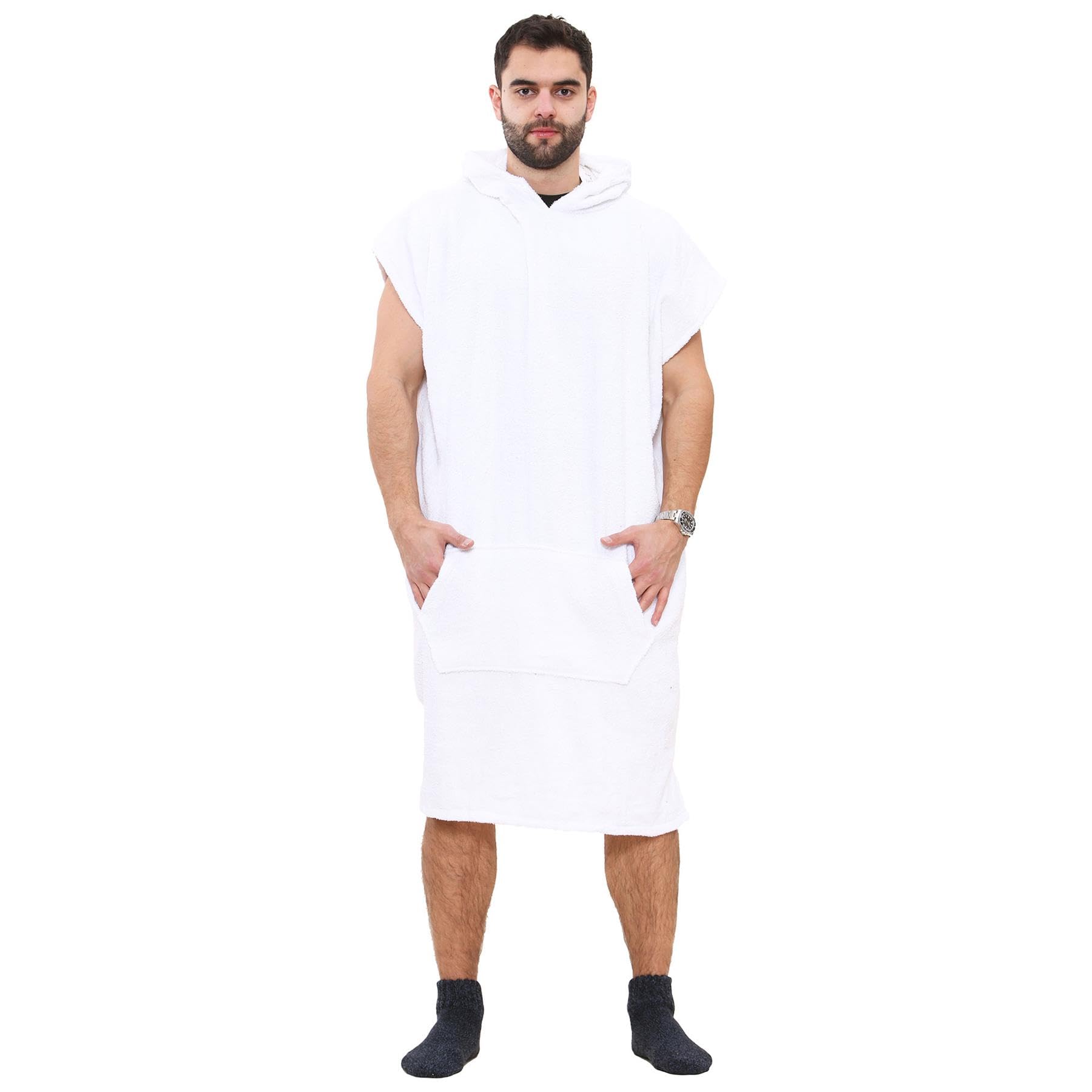 A2Z Adults Towel Poncho Bathrobe Soft Beach Bath Swim Robe Ladies Mens - Towel Bathrobe 128 White S-M