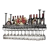 Estantería colgante de metal con altura ajustable, soporte de copa de vino para 48 botellas de vino, soporte para botellas de bar, soporte de copas de vino colgante en el techo decorativo