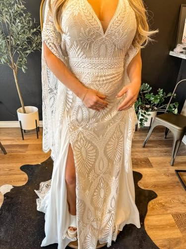 YMFFW Lace Wedding Dresses Boho for Women Mermaid V Neck Bridal Dress Tassel Fringe Sleeves Bohemian Wedding Gowns4