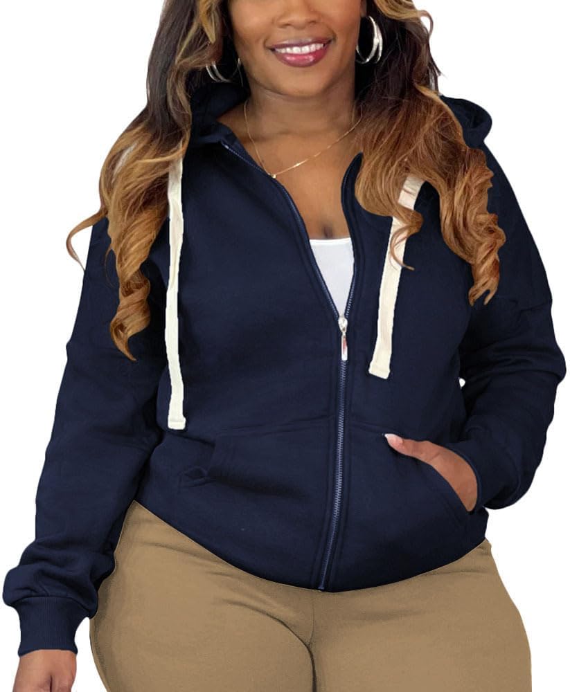 Tycorwd Women's Plus Size Casual Hoodies Sweatshirt Long Sleeve Full Zipper Track Tops Athletic Jackets with Pockets