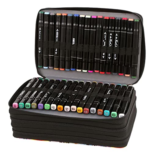 Image of 102 Slots Marker Pen Organizer Case w /Handle | Portable Multilayer Holder for Watercolor Pencils & Gel Pen Markers for Artists, Sketching, Drawing