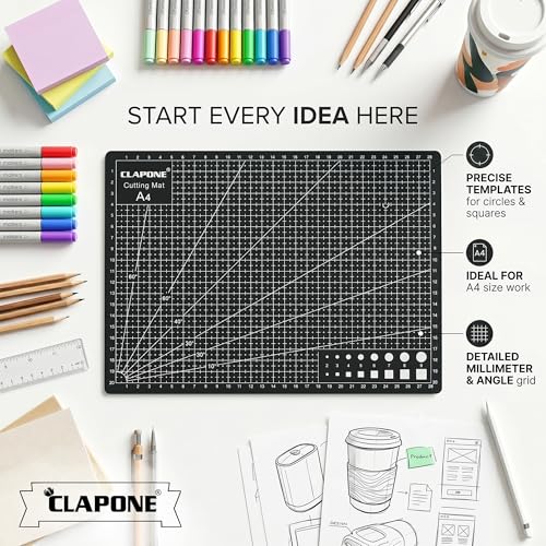 Image of Self Healing Cutting Mat Double Sided 5 Layer PVC Rotary Cutting Board for Sewing Quilting Fabric Leather Craft Scrapbooking DIY Art Hobby Projects (Black, A4)