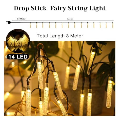 Image of One94Store Drop Stick String Lights - 14 LED, 3 Meter Warm White - Decorative Waterproof Fairy Lights for Indoor /Outdoor, Garden, Diwali, Christmas, Wedding, Party & Festival Decoration Pack of 1