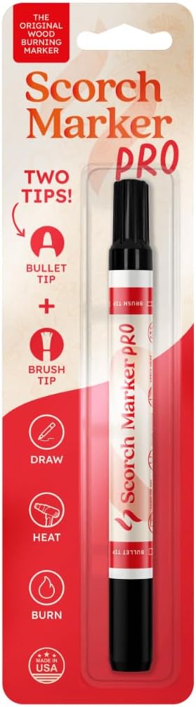 Scorch Marker - Wood Burning Marker, 2 in 1 Pyrography Kit for Adults, Woodburning Tool for Crafts, Stencils & Letters, DIY Pen Kit with Brush & Bullet Tips, Engraving Pen for Wood Burning Projects