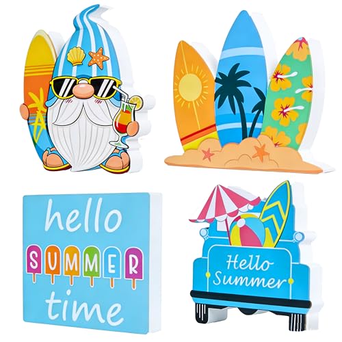 4 PCS Summer Tables Centerpieces Decorations for Home Wooden Christmas Tiered Tray Decorations Set for Kitchen Office Home Indoor Mantel Decorations