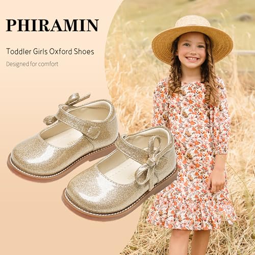 Image of PHIRAMIN Toddler Girl Mary Jane Student Oxford Shoes-Little Girl School Uniform Shoes for Wedding Party