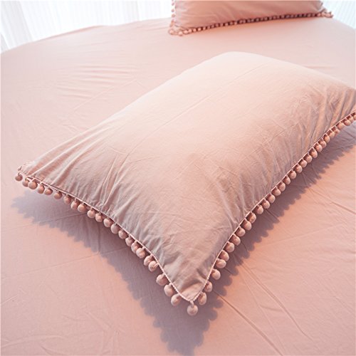 Meaning4 Pom poms Cotton Pillow Covers Pillow Covers Pillowcase Pillowslip Protector Queen/Standard Size 18.9x29.1 in Set of 2 Pink - Thumbnail 6