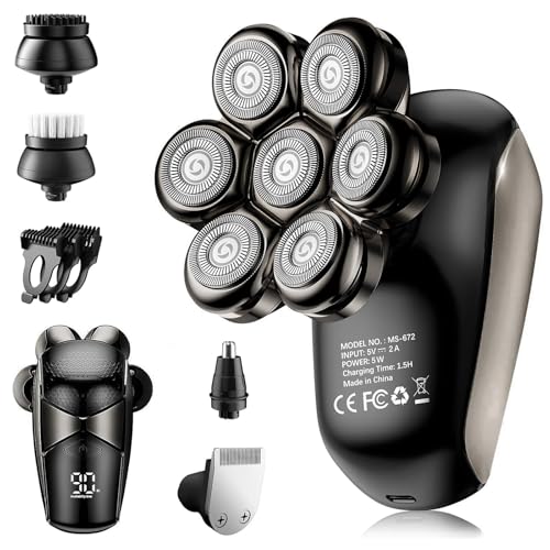 SHPAVVER ETHUP Head Shavers for Bald Men: 5-in-1 Electric Razor with 7D Floating Blades - IPX7...