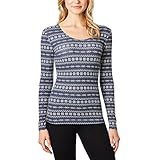 32 Degrees Heat Ladies' Base Layer Tee (Large, Navy Fairisle)