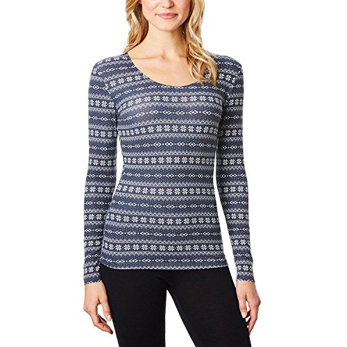 32 DEGREES Heat Ladies' Base Layer Tee (Large, Navy Fairisle)